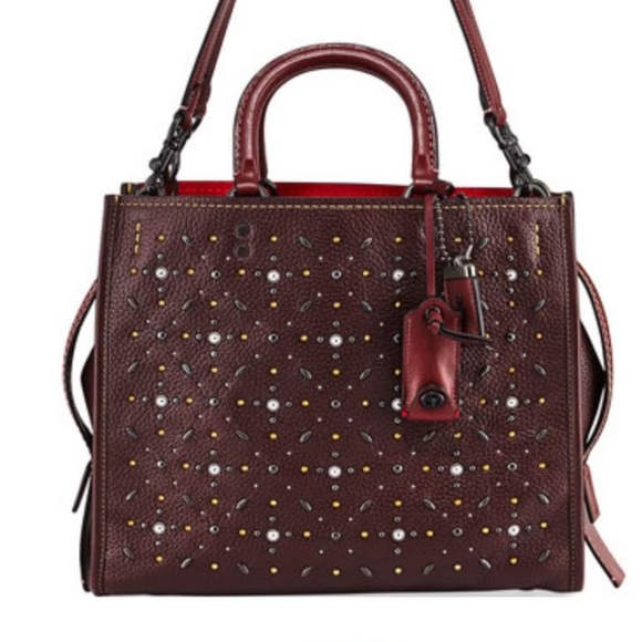 Coach Bags Coach Rogue 3 Prairie Rivets Tote Bag Dark Red Oxblood